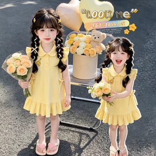 女童连衣裙夏季2026新款夏日穿搭儿童飞袖裙子洋气时髦女宝宝衣服