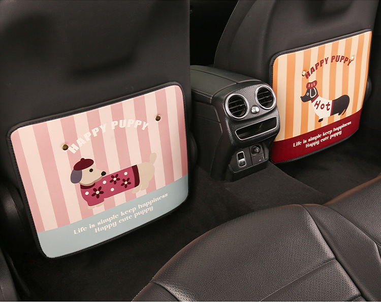 Striped Dachshund Short Anti-Kick Pad Cartoon Cute Dog Four Seasons Car Seat Back Anti-Dirt Pad Anti-Scratch