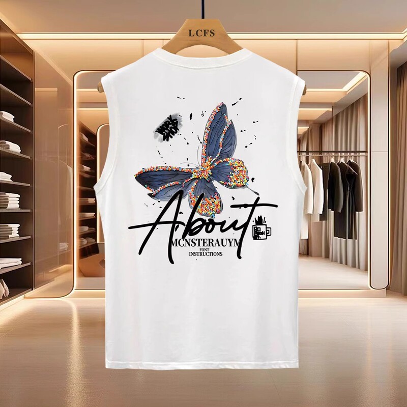 Summer 230g heavy cotton men's vest fashion trend printed crew neck sleeveless shirt Joker casual base shirt Summer 230g heavy cotton men's vest fashion trend printed crew neck sleeveless shirt Joker casual base shirt