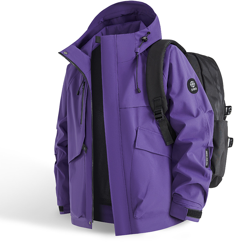 Unisex wasserdichte Windjacke – Leichte Outdoor-Regenjacke mit Kapuze für Wandern, Camping und urbane Streetwear (Gelb/Schwarz/Elfenbein/Lila/Rot)_voghion.com