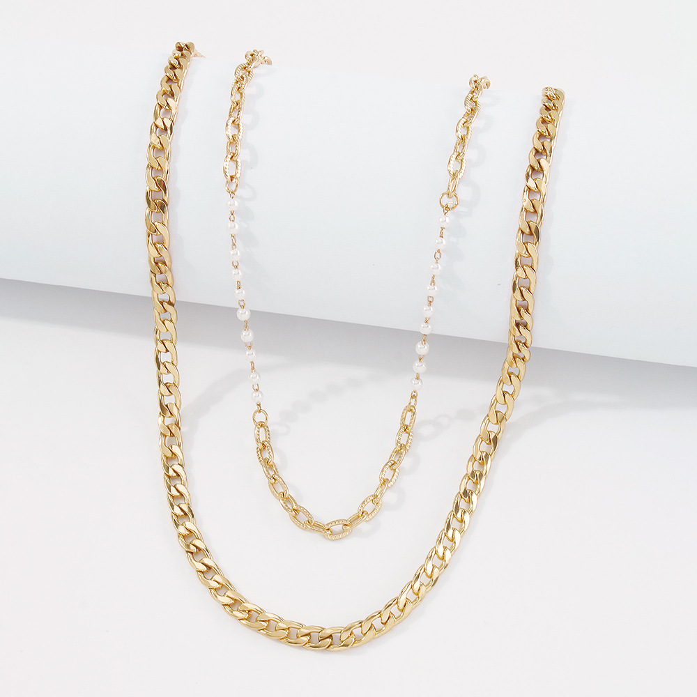 Simple Imitation Pearl Alloy Multi-layer Clavicle Chain display picture 7