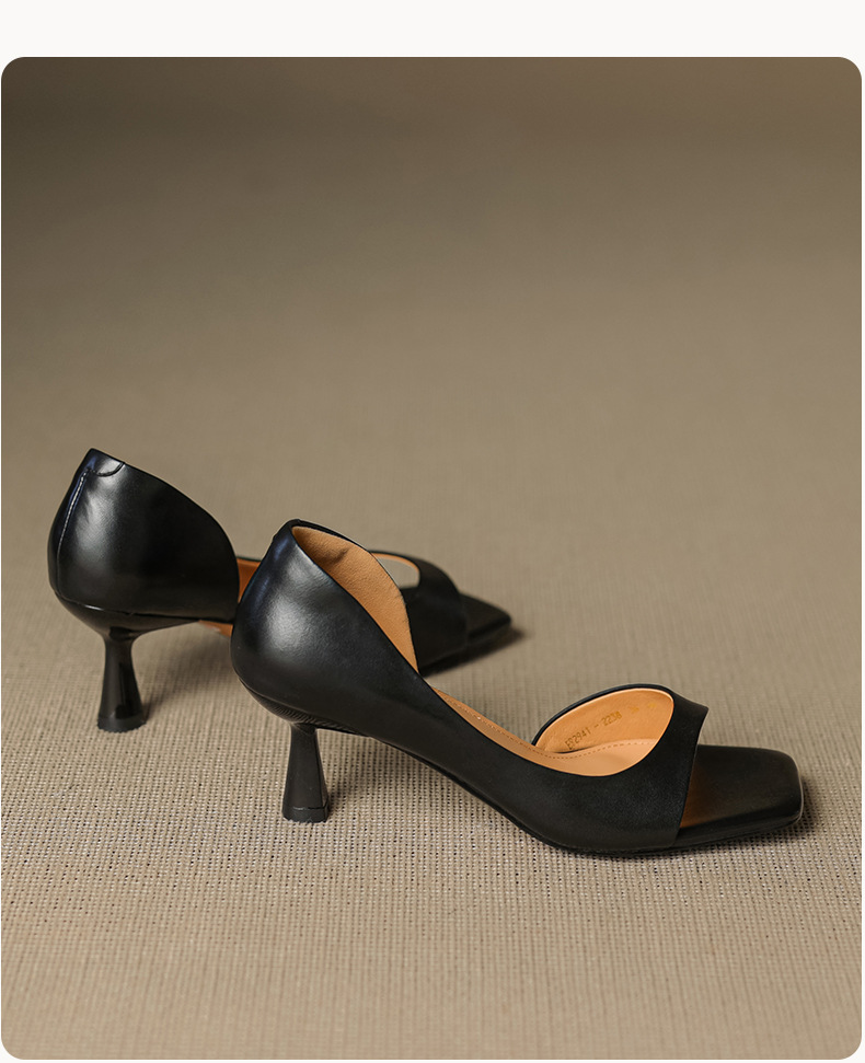 Sandal cao gót nữ hở mũi mũi vuông gót nhỏ 6 cm phong cách Hàn Quốc — đen chi tiết 20