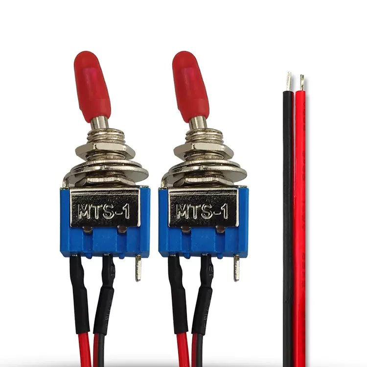 钮子开关 MTS-102 摇臂开关拨动开关 3脚2档蓝色摇头开关带线