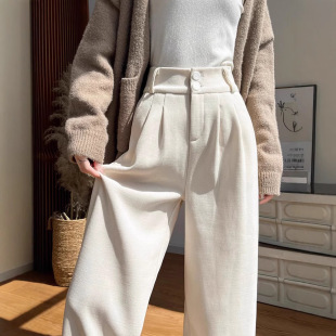 Wide Leg Pants Women's Spring and Autumn New High Waist Straight Tube Autumn and Winter fleece-lined Casual Suit Corduroy Pants