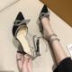 Spring and Summer 2025 New European and American Style Shoes Women's Fashion Rhinestone Bow Pointed High Heels Rear Empty Stiletto Heel Shoes