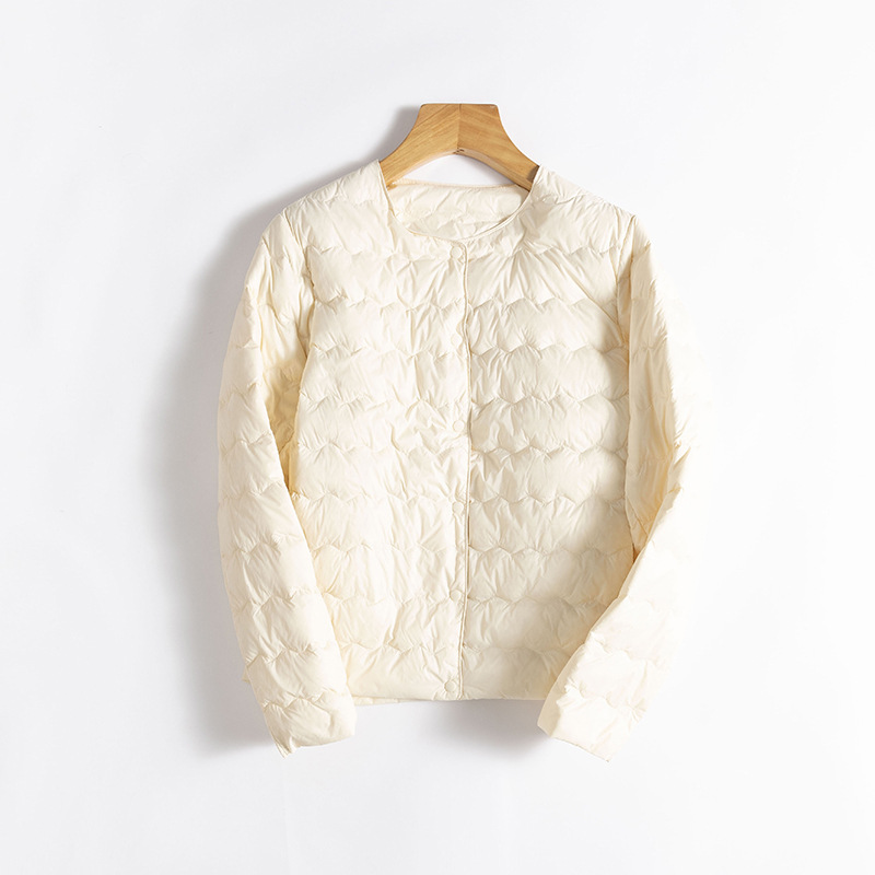 90% 흰 오리 다운! 가볍고 편안한 라운드 넥 다운 재킷 여성의 겨울 간단한 따뜻한 라이너 웨이브 싱글 브레스트 재킷
