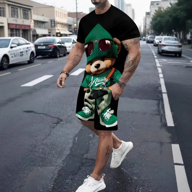 Nuevo verano transfronterizo pantalones cortos de manga corta 3D impresión digital suelta moda casual camiseta traje deportivo para hombre