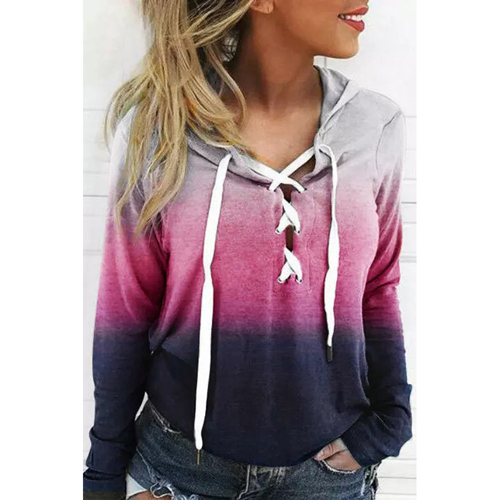 Winter New Gradient Color Sweatshirt For Women Trendy Leopard Print Tie Pullover Hoodie_desvips.com