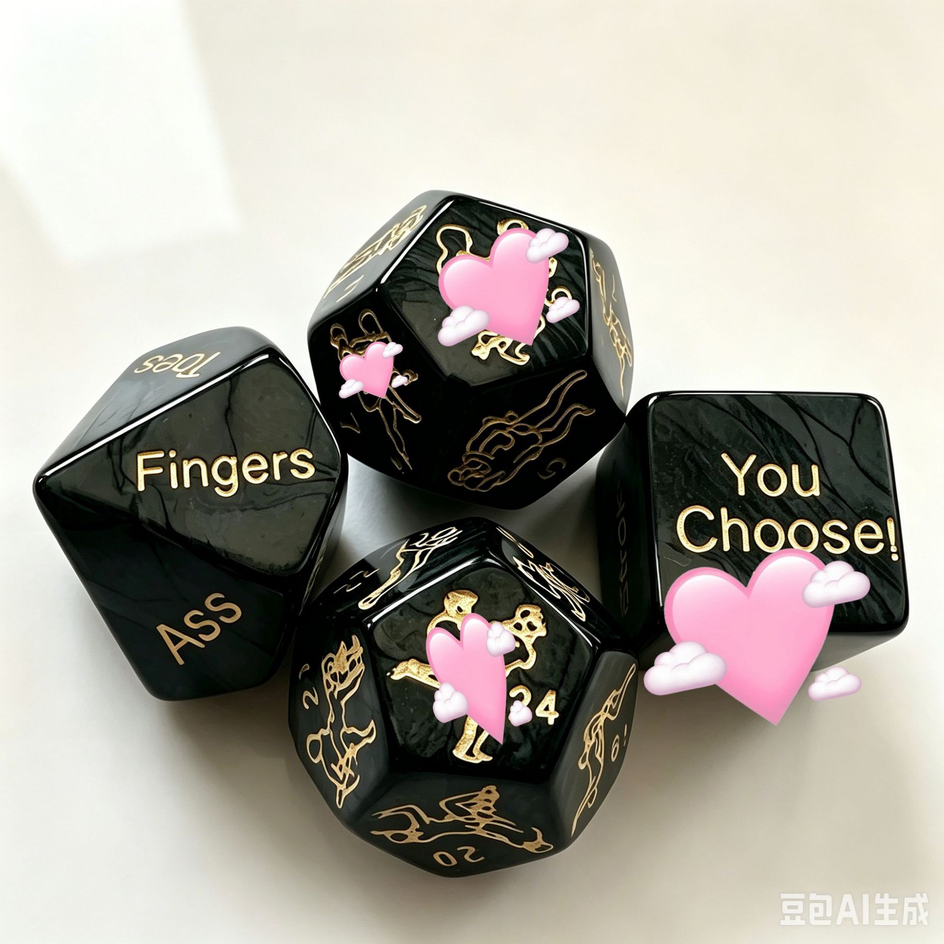 Sexy Dice in English, 4-Piece Set with Pearl Pattern, Black Acrylic, Multi-Sided, Interactive Game for Men and Women
