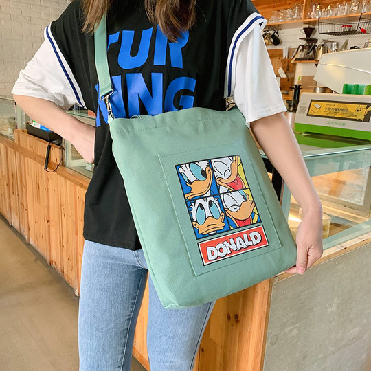 Internet Celebrity Shoulder Crossbody Bag Handheld Canvas Bag Student Harajuku Style Korean-style Ins Cartoon Women's Shopping Bag