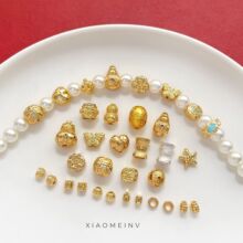 保色铜镀真金镶锆隔珠葫芦蝴蝶爱心DIY手作珍珠手链项链珠串配件