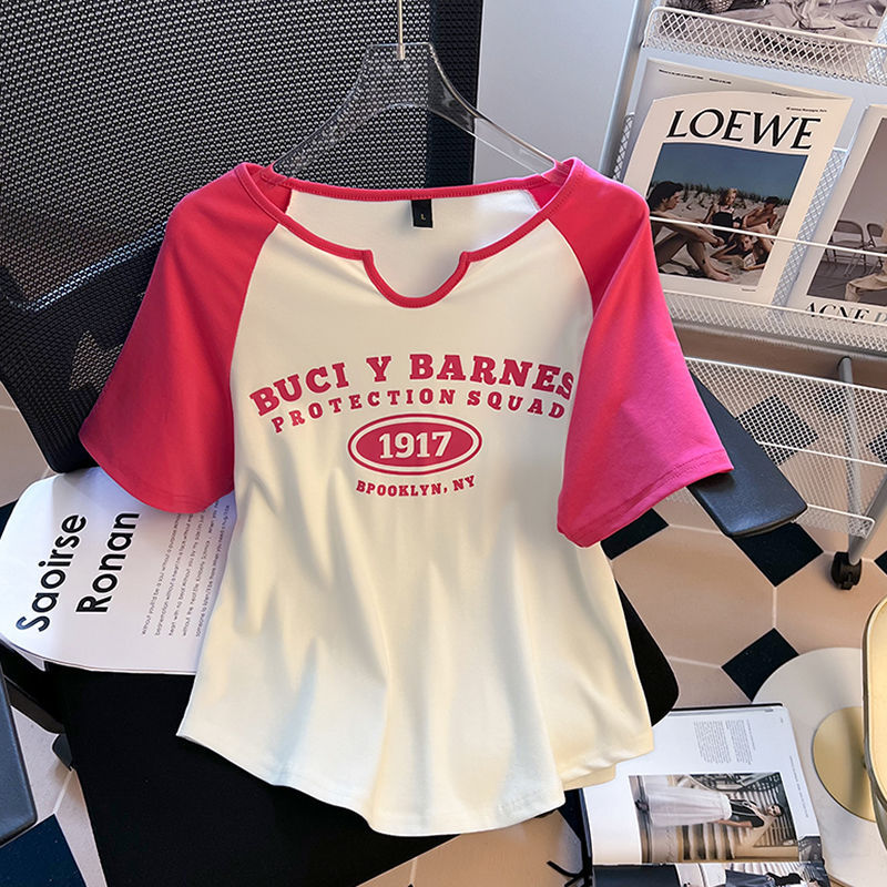 Más tamaño gordita chica vientre-que cubre la parte superior de adelgazamiento para las mujeres verano diseño sentido nicho falso de dos piezas hombro manga corta camiseta