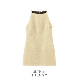 亚马逊跨境外贸欧美女装2024夏季新款无袖显瘦亮光饰短款连衣裙