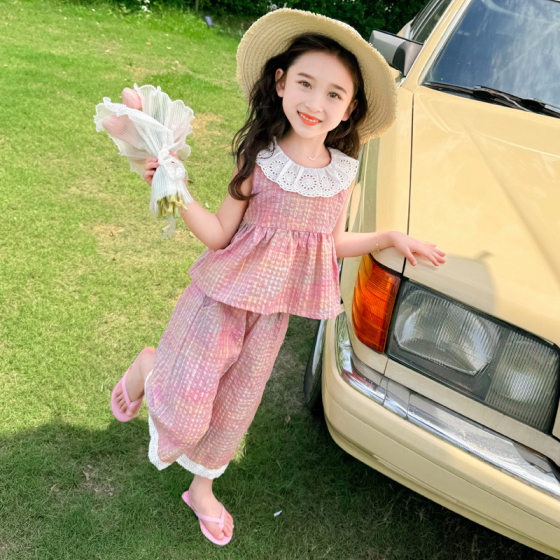 Girls' Summer Sleeveless suit Stylish Children's Internet Celebrity Fashionable Summer Two-piece Set for Little Girls and Babies