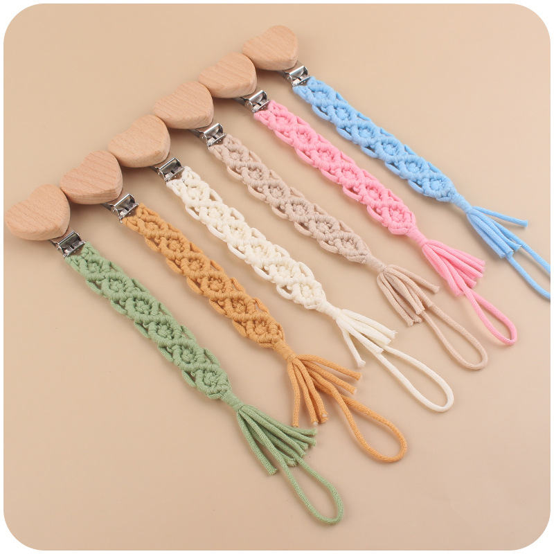 Suministros para bebés amor haya chupete clip calmante DIY bebé creativo hecho a mano algodón tejido chupete cadena