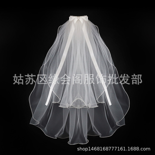 Veil female white bride main wedding dress proposal receipt registration photo props French jewelry hair accessories light little girl