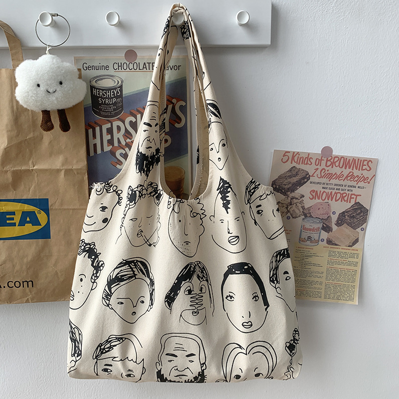 INS diseñador ilustración artística portátil de un solo hombro arte bolsa de lona de gran capacidad mujer estudiante bolsa de verano image 3