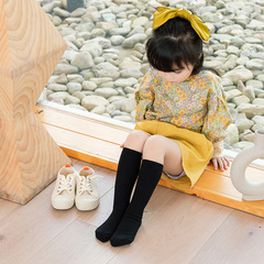 Children's calf socks pile socks girls combed cotton straight mid-calf socks solid color simple heelless baby stockings