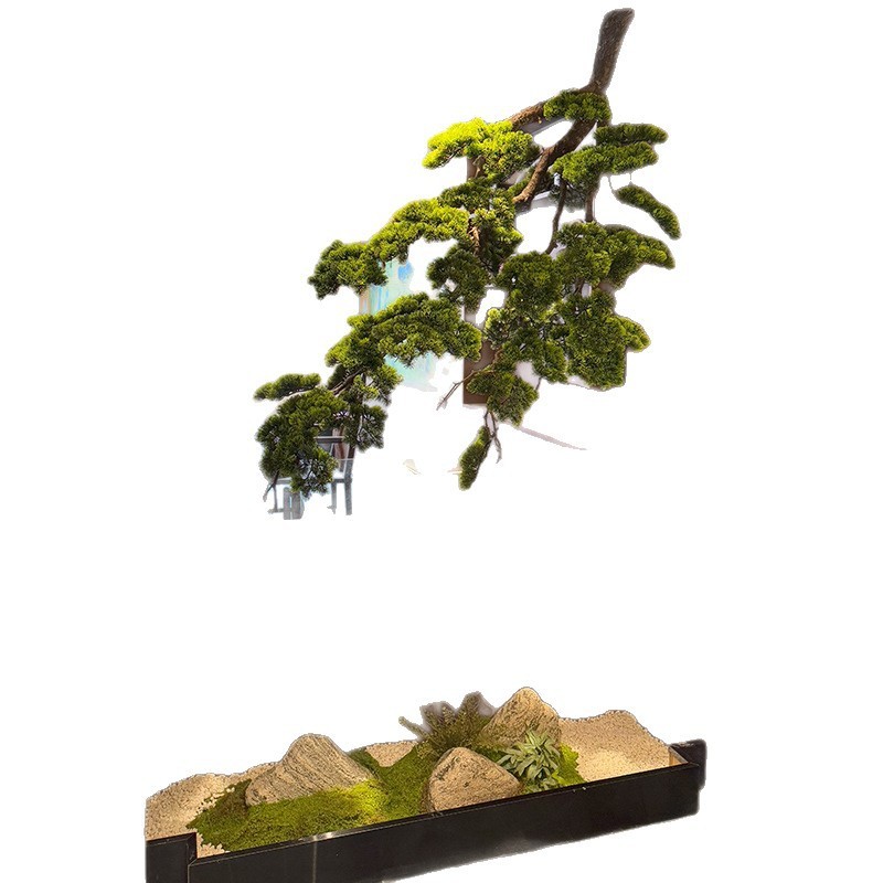 仿真绿色植物新中式倒挂迎客松景观植物茶室玄关橱窗罗汉松假树装|undefined