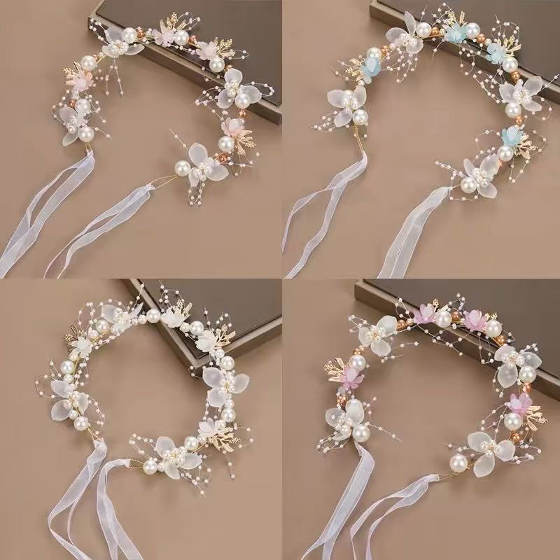 女童花环头饰儿童森系公主珍珠发箍仙美公主裙走秀礼服小花童发饰