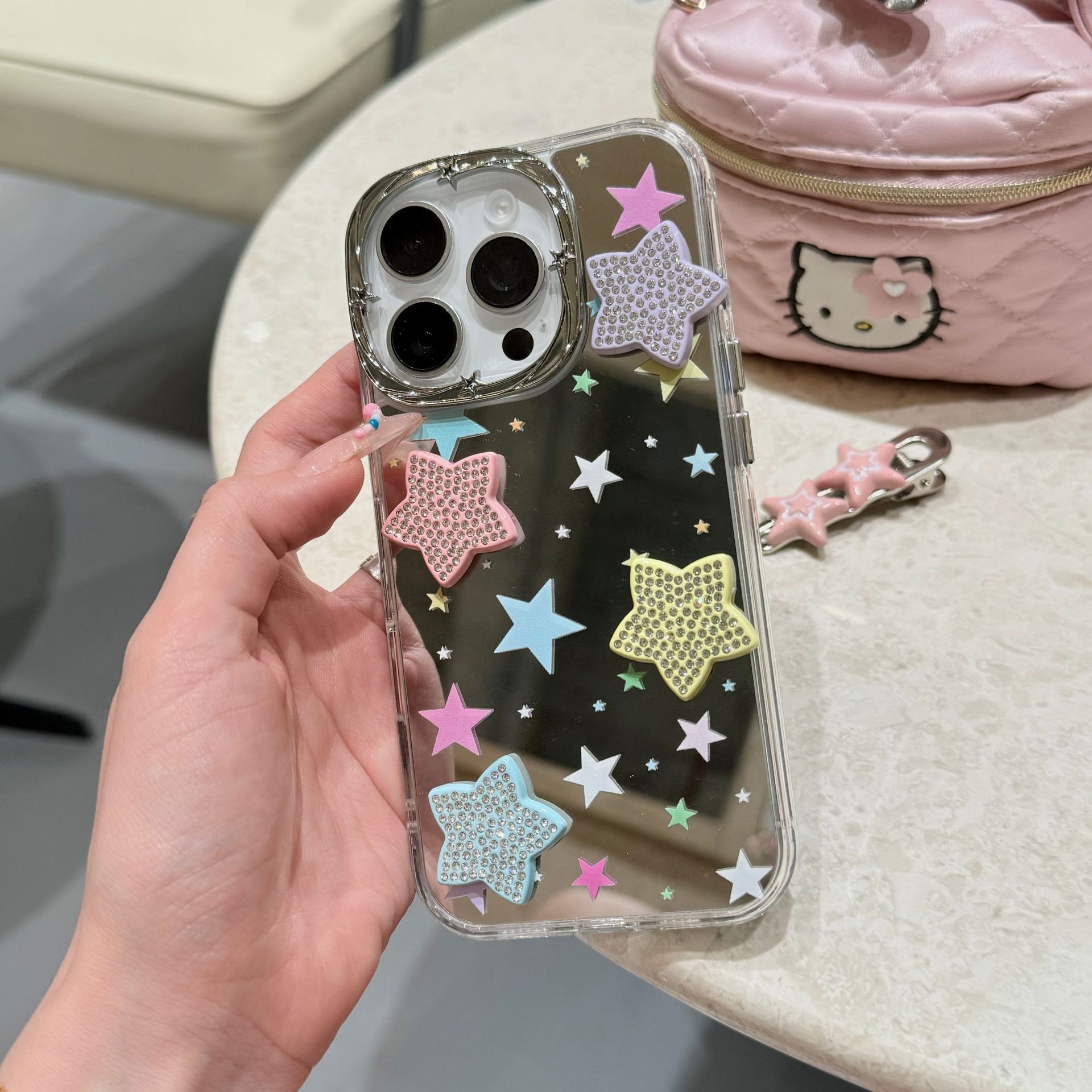 Espejo coreano estrellas de colores para Apple 16ProMax funda para teléfono móvil 15Pro estéreo 14/13 nuevo 15PM