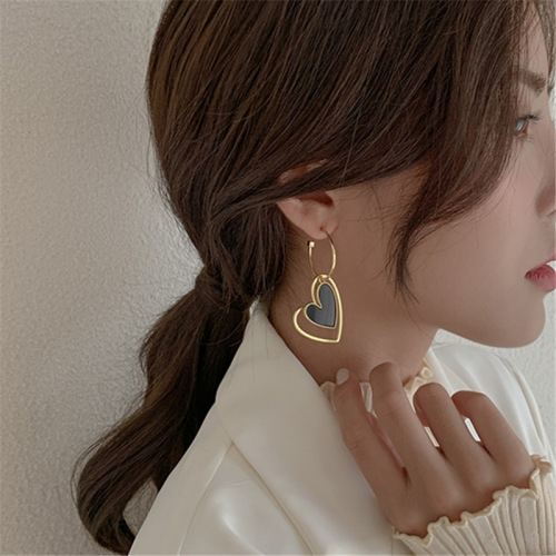 S925 Silver Needle Korean Asymmetric Love Tassel Earrings Fashion Internet Celebrity Heart Shape Long Earrings Stud Earrings Women B564