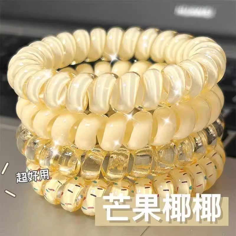 韓国風スイートヘアアクセサリー 夏用電話コード風丸型ヘアゴム 女性用高級感ヘアリング 丸型万能ヘアゴム 髪を結ぶゴムバンド|undefined