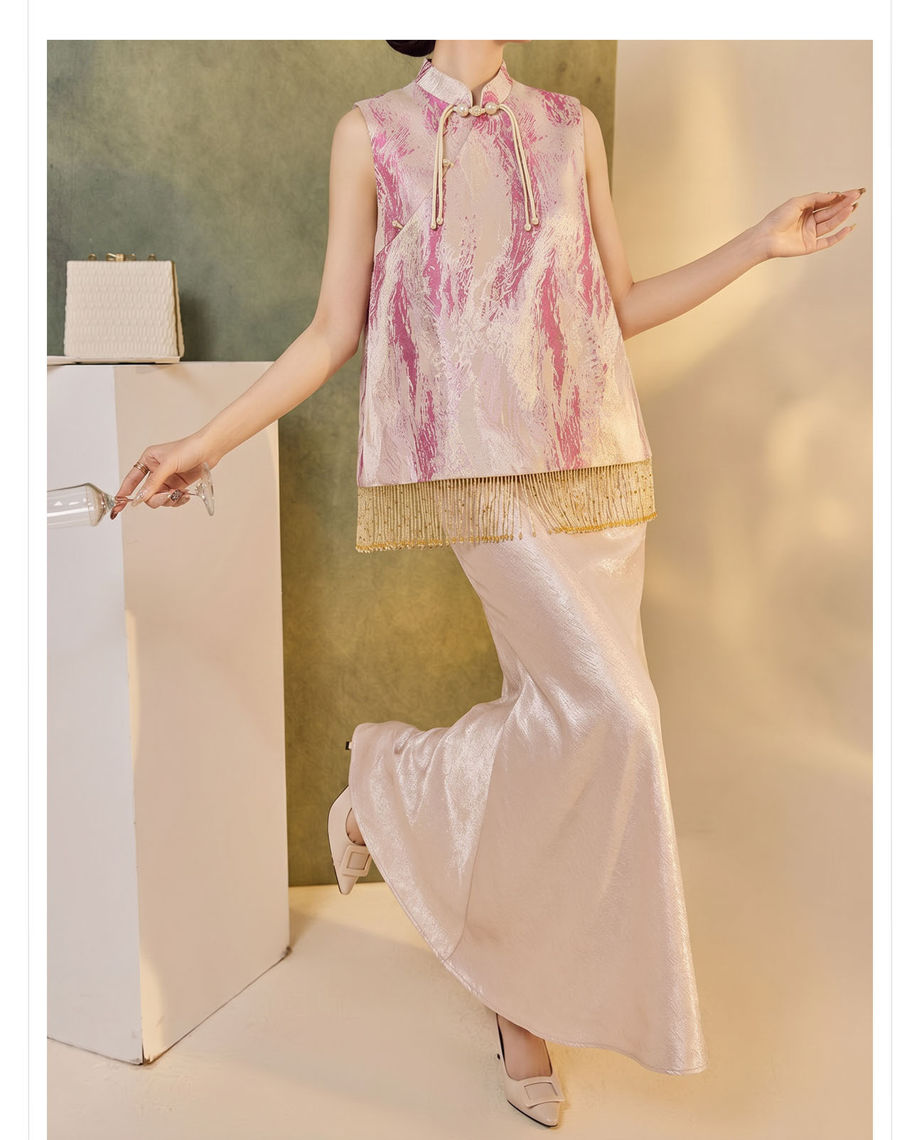 Áo không tay cổ tròn jacquard viền tua mùa hè — Trang chủ chi tiết 13