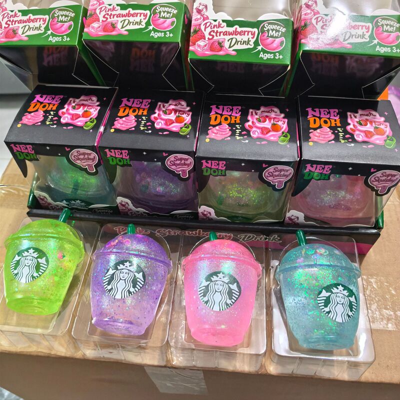 Needoh Starbucks Milk Tea Cup Squishy Toy Cross-Border Hit Maltose Strawberry Ice Cube Slow Rebound Stress Relief Toy