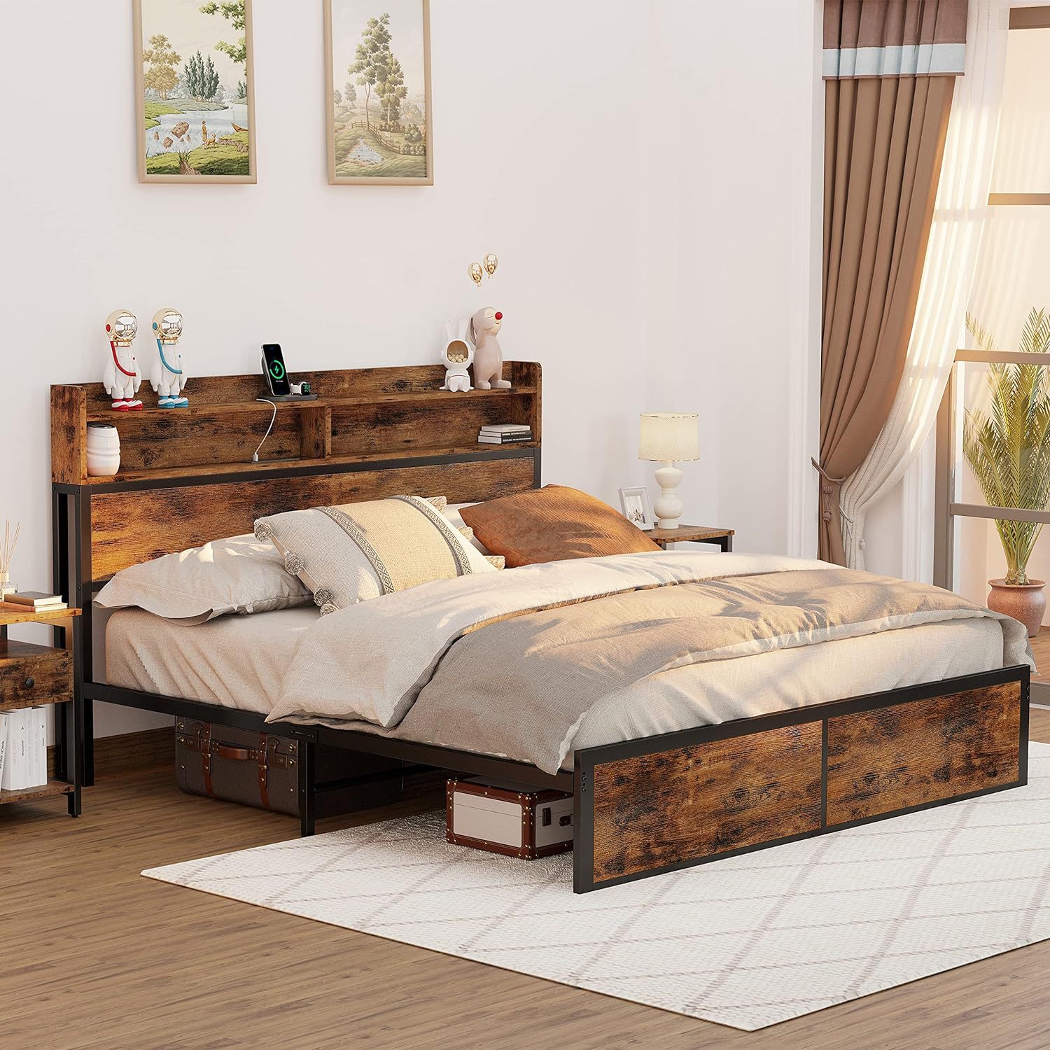 Bedroom furniture iron bed disassembly iron frame bed with storage space single bed double bed cross-border supply