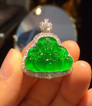 天然翡翠观音玻璃种满阳绿翡翠吊坠冰种笑玉佛公平安扣男女款如意