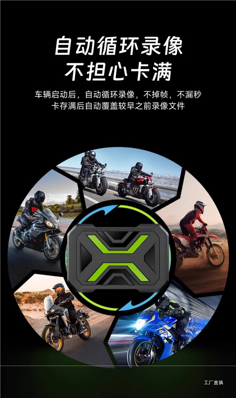 Motorcycle electric dashcam with high-definition front and rear dual lenses, waterproof, for riding and parking monitoring, by Yipeihui