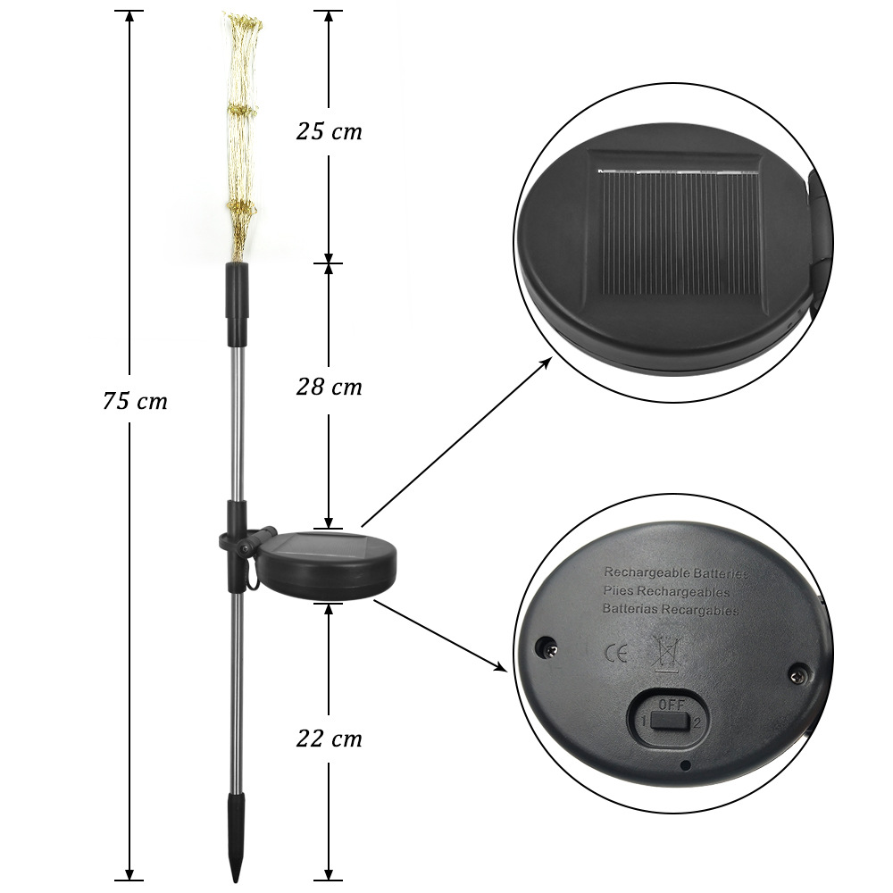 led太阳能地插铜线灯烟花灯户外庭院草坪蒲公英爆灯串满天星彩灯