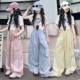 女童工装裤夏季新款儿童街舞爵士舞服装女孩韩版潮酷女大童阔腿裤