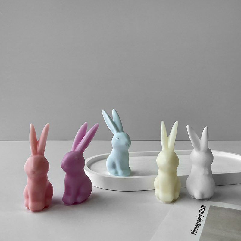 Jiahuimei conejo de oreja larga aromaterapia vela molde bricolaje conejo epoxi decoración molde resina producción yeso