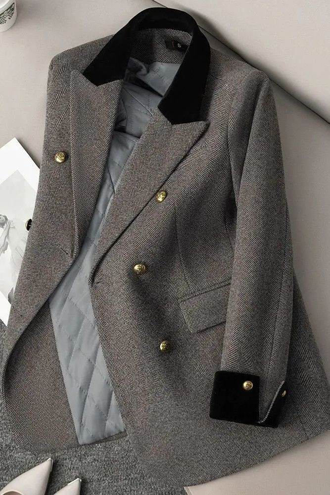 2025 New Autumn and Winter Gray Loose Suit Jacket with Stylish Design and Slimming Look Gray Women's Suit Jacket for Women