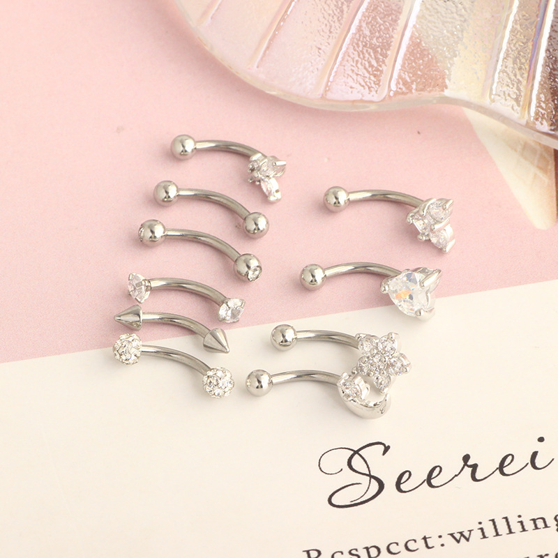 Stainless Steel Heart Shape Eyebrow Piercing Jewelry - Invisible Lip Nail with Black Zircon - 18K Gold Plated detail image 12
