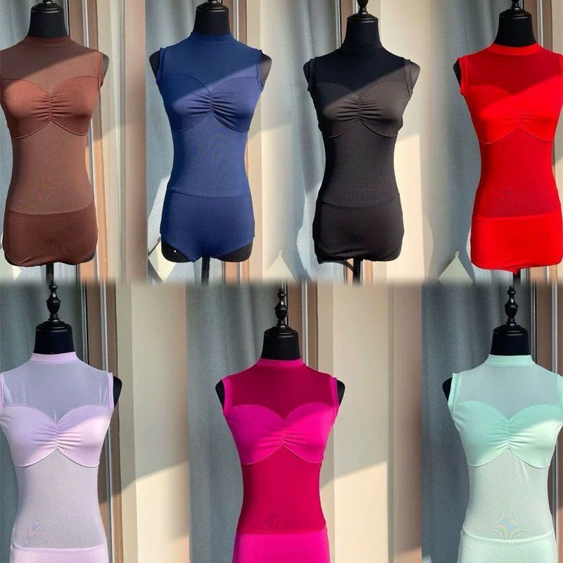 Цветовая палитра, сетчатый комбинезон без рукавов, эластичный женский топ для латиноамериканских современных танцев, гимнастики, летний топ