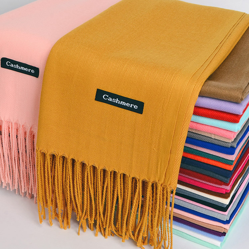 Korean-style Imitation cashmere Scarf Pulled Solid Color Spring and Autumn Scarf Long Scarf Winter cashmere Tassel Shawl Female Male Fashion