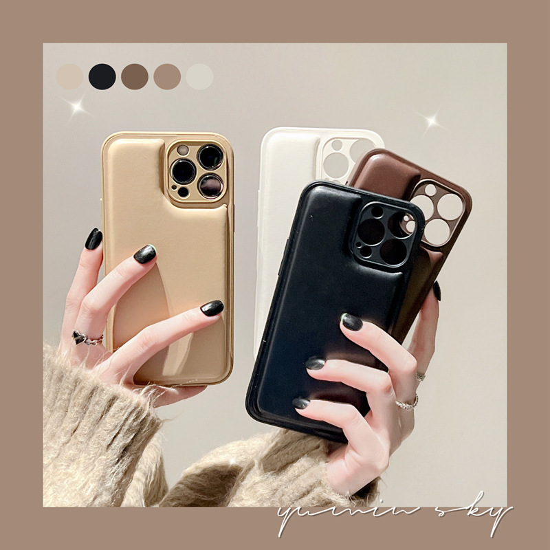 新款ins极简纯色适用iPhone15promax苹果14手机壳11新款12皮质13|undefined