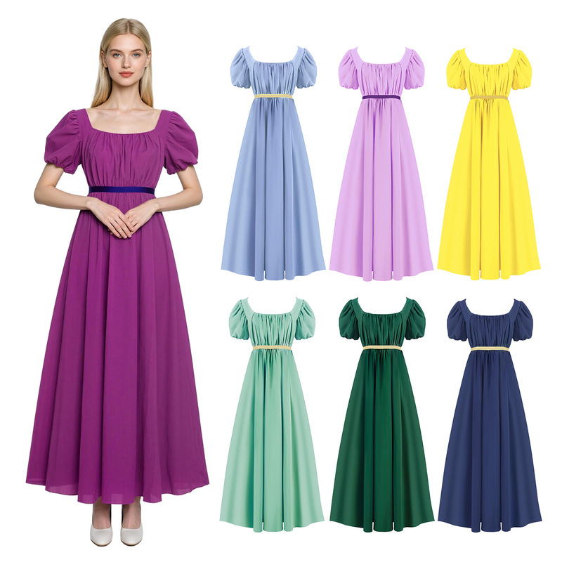 Cross-Border Multi-Color Women's Retro Cosplay Clothing High-Waisted Square-Neck Flared Dress Long Dress Cross-Border Multi-Color Women's Retro Cosplay Clothing High-Waisted Square-Neck Flared Dress Long Dress