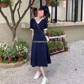 v领收腰a字连衣裙小个子设计感小众法式长裙2026年女夏季新款欧美