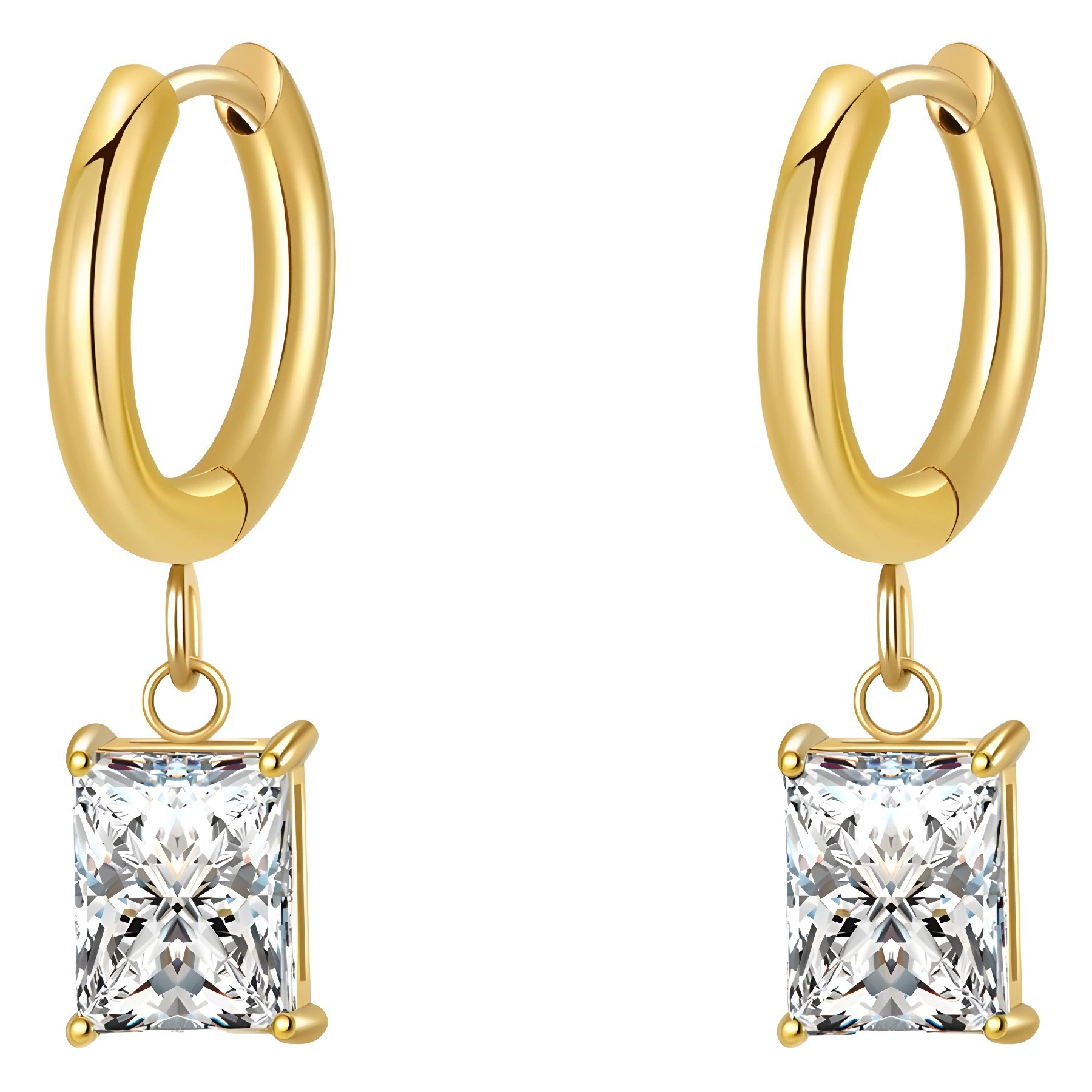  rectangular zirconium, серебро, серьги, клипсы для ушей, 18 карат, оптом