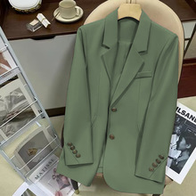 绿色西装外套女2024年秋季新款设计感时尚百搭气质单排扣小西服女