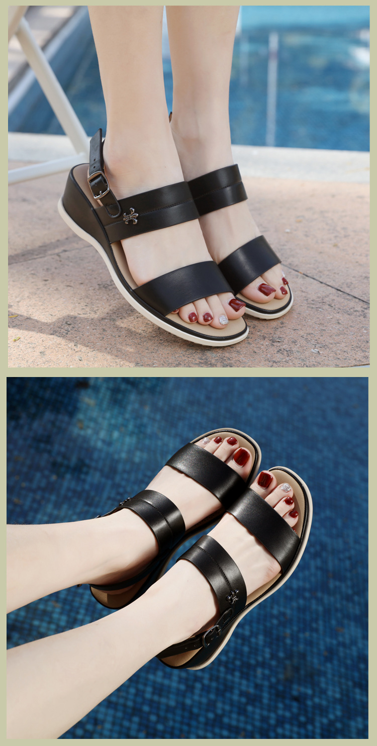 Dép sandal nữ xỏ ngón quai khóa mùa hè đế xuồng — Màu nâu, Màu đen, Màu kaki chi tiết 10