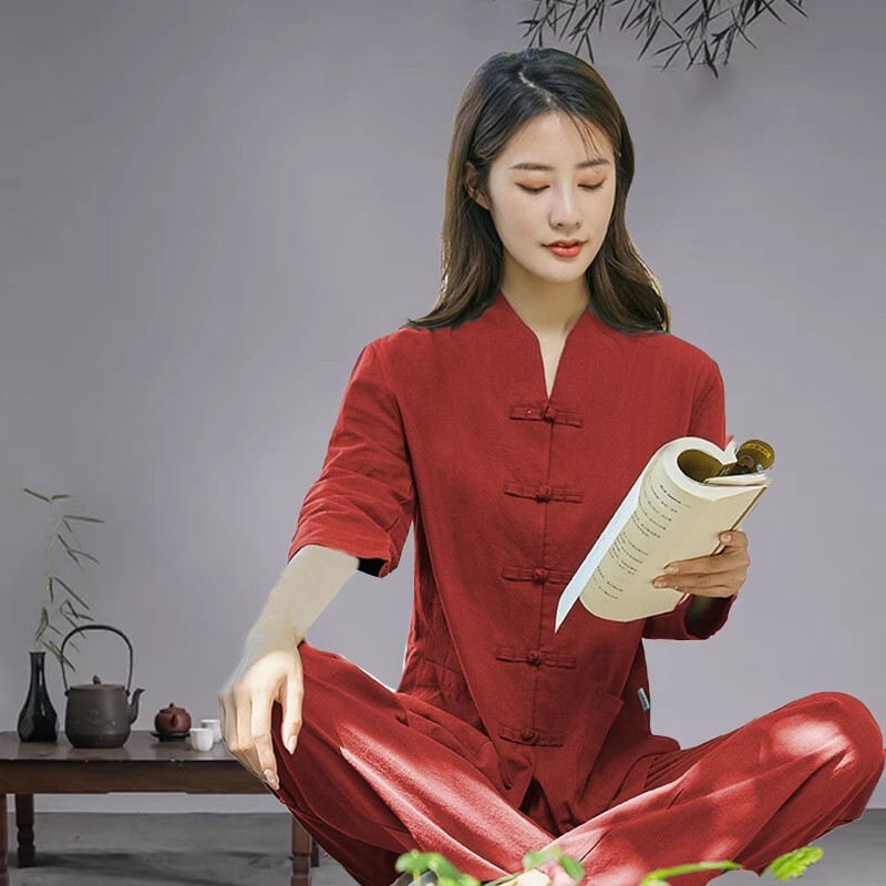 Laity Clothing, Meditation Clothing, Women's Summer Thin Cotton and Linen Buddhist Zen Clothing Suit, Meditation Clothing, Taoist Clothing for Women