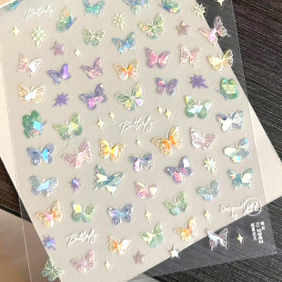 Red Riding Book with Butterfly Wing Streamed Embossed Nail Art Sticker Colorful Butterfly Nail Art Sticker Ins Back Adhesive Sticker