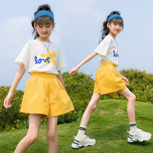 女童套装夏季网红洋气短裤2023新款夏装休闲运动短袖儿童两件套潮