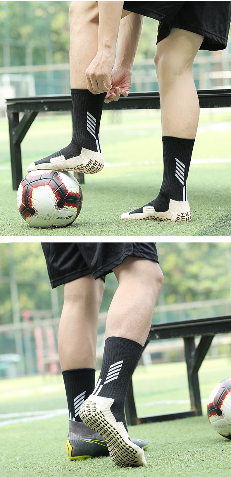 Chaussettes de sport mi-mollet professionnelles d'entraînement de football, collantes, antidérapantes, à semelle éponge absorbante, pour l'automne et l'hiver._voghion.com