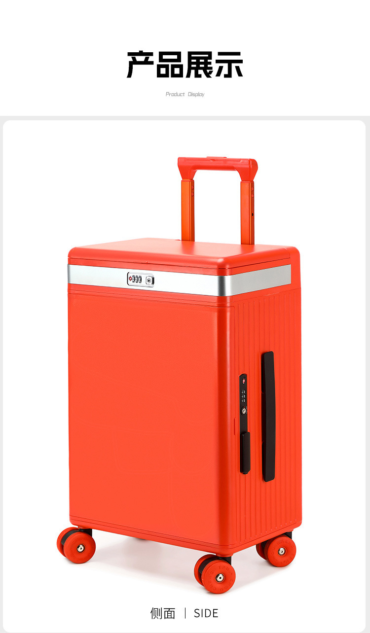 Vali kéo trang điểm có gương tích hợp đèn led, mở nắp bên hông, ngăn sâu lớn — Đêm cực đen + tay cầm đen + bánh xe đen chi tiết 26